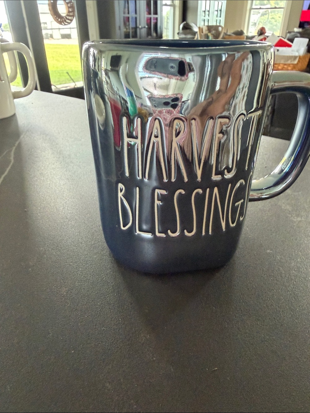 Rae Dunn Blue Metallic "HARVEST BLESSINGS" Ceramic Mug